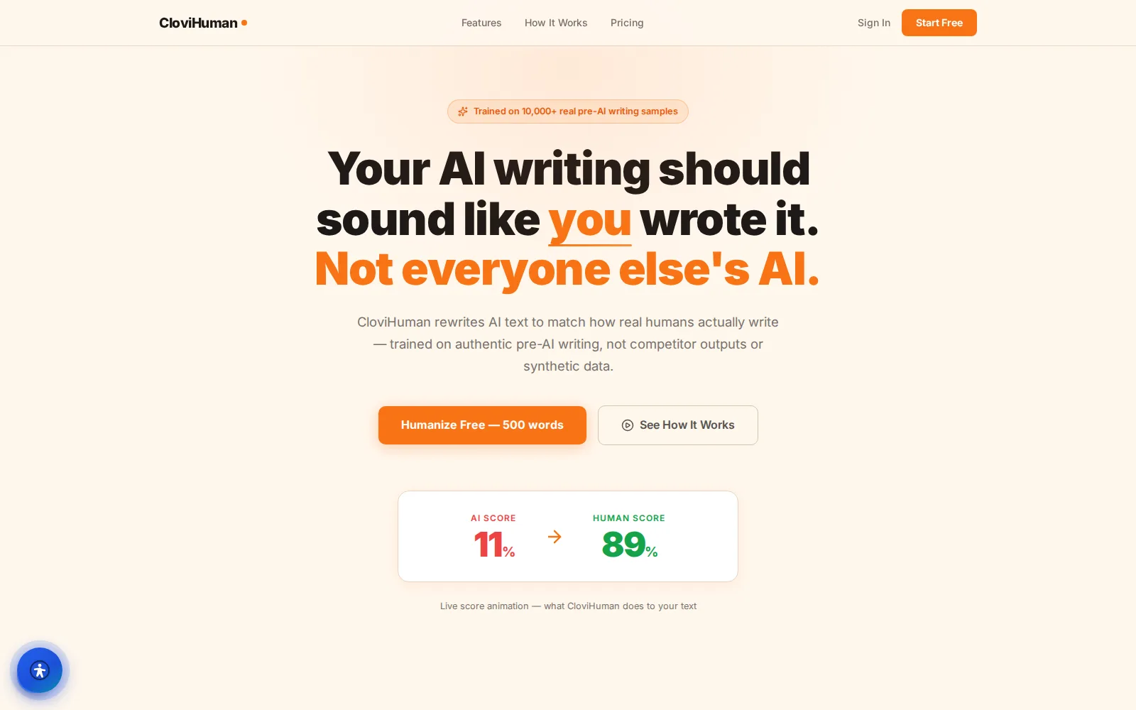 CloviHuman interface — humanizes ai text