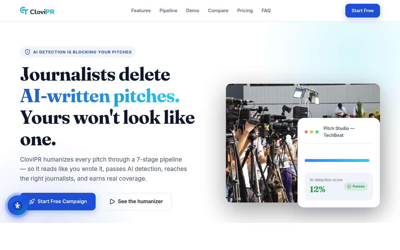 CloviPR interface — marketing & outreach