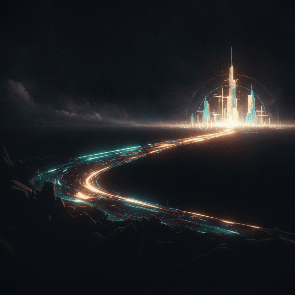 Stylized brand illustration of the founder's American-dream journey
